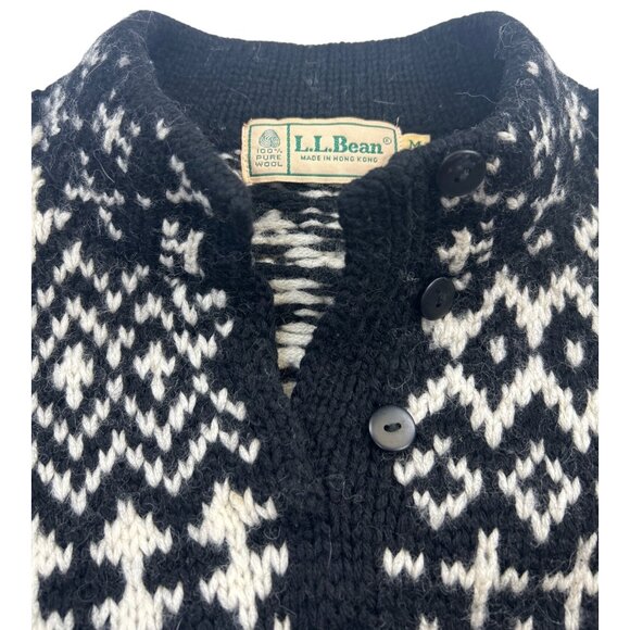 L.L. Bean Vintage 80's Nordic Black White Sweater Henley Button Neck Size M - Picture 5 of 9